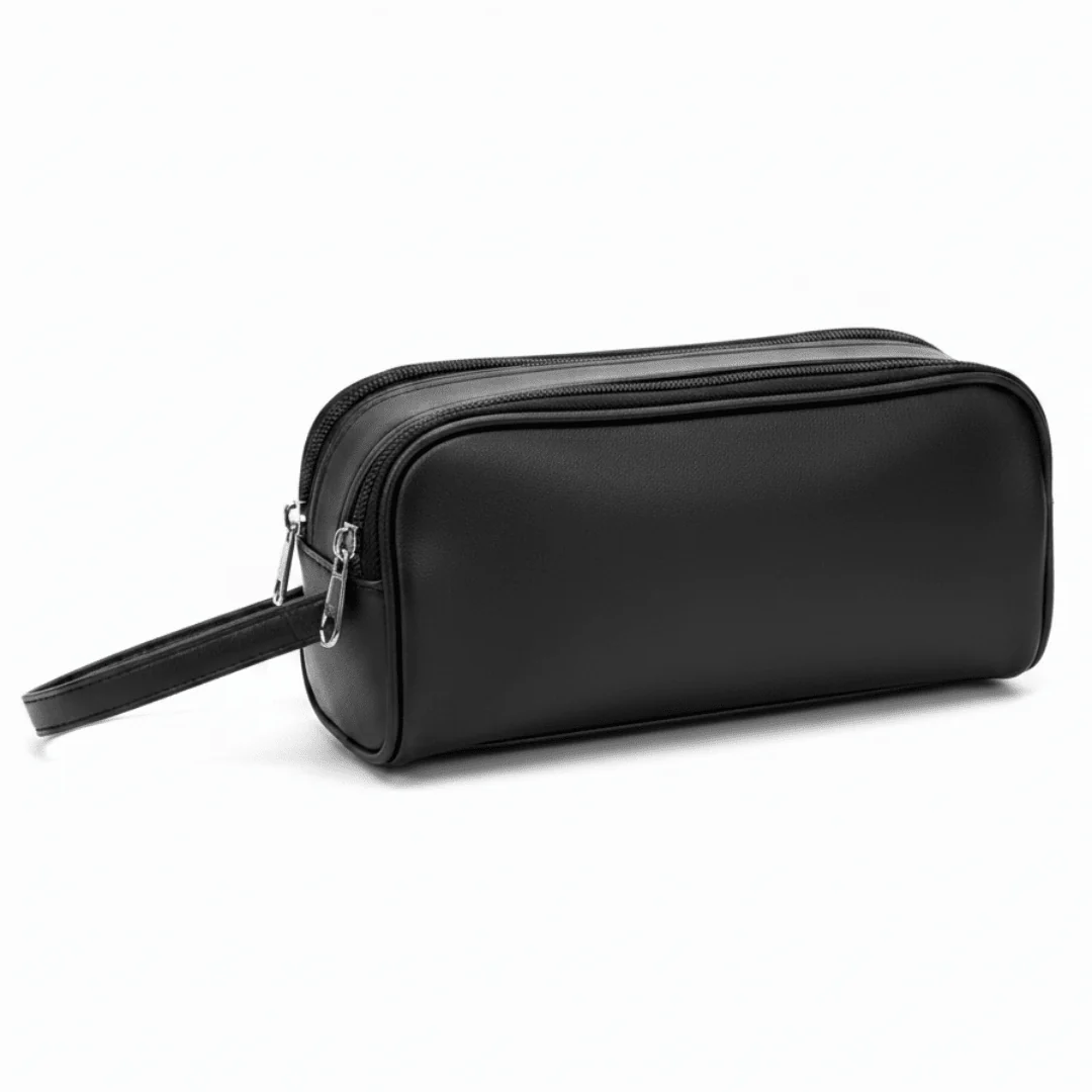 AKDC Black Faux Leather Handbag Pouch 24×10 cm Slim Profile Lightweight and Easy to Carry Anywhere