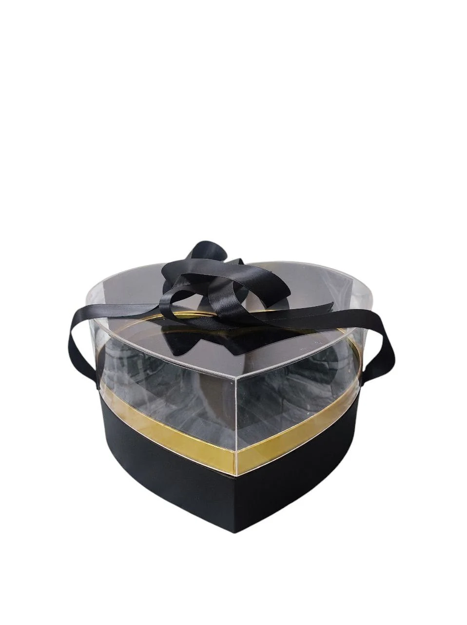 AKDC Black Heart-Shaped Gift Box Eternal Acrylic Box Handmade Preserved Mother's Day, Valentine's Day, Thanksgiving-26cmX15cm-Black & Gold