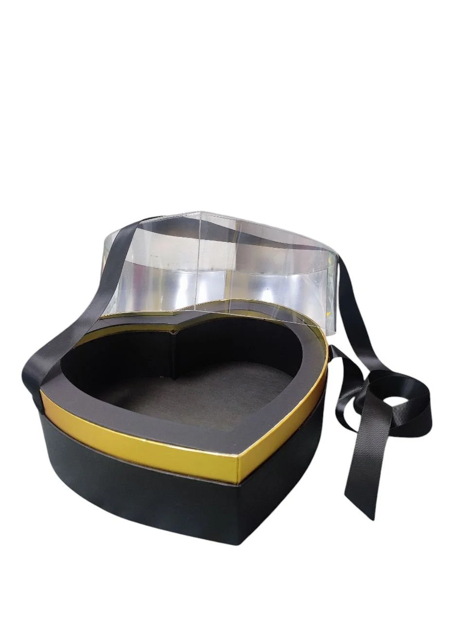 AKDC Black Heart-Shaped Gift Box Eternal Acrylic Box Handmade Preserved Mother's Day, Valentine's Day, Thanksgiving-26cmX15cm-Black & Gold - Image 2