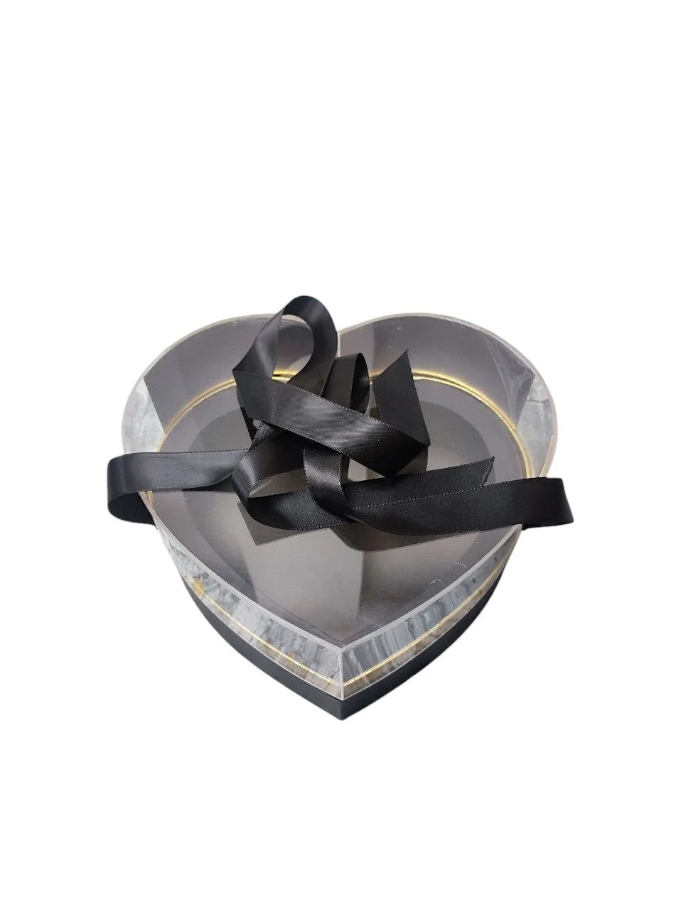 AKDC Black Heart-Shaped Gift Box Eternal Acrylic Box Handmade Preserved Mother's Day, Valentine's Day, Thanksgiving-26cmX15cm-Black & Gold - Image 3