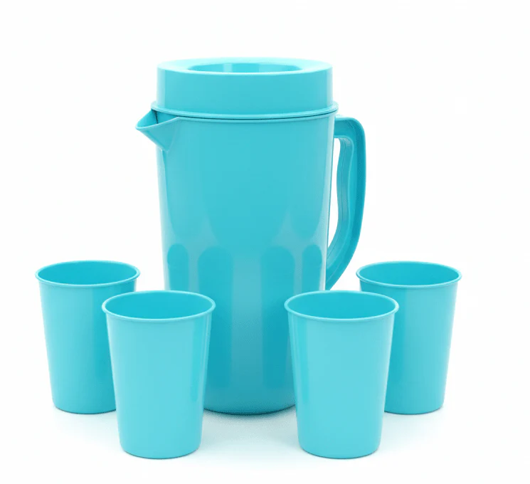 AKDC Blue Plastic Water Jug with 4 Tumblers Lightweight Serving Set-1100ML - Image 2