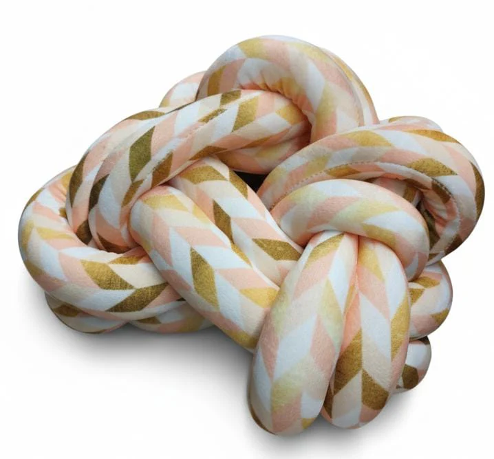 AKDC Braided Decorative Cushion – Premium Cotton Weave in Peach, White & Gold Color Combination, 30 cm