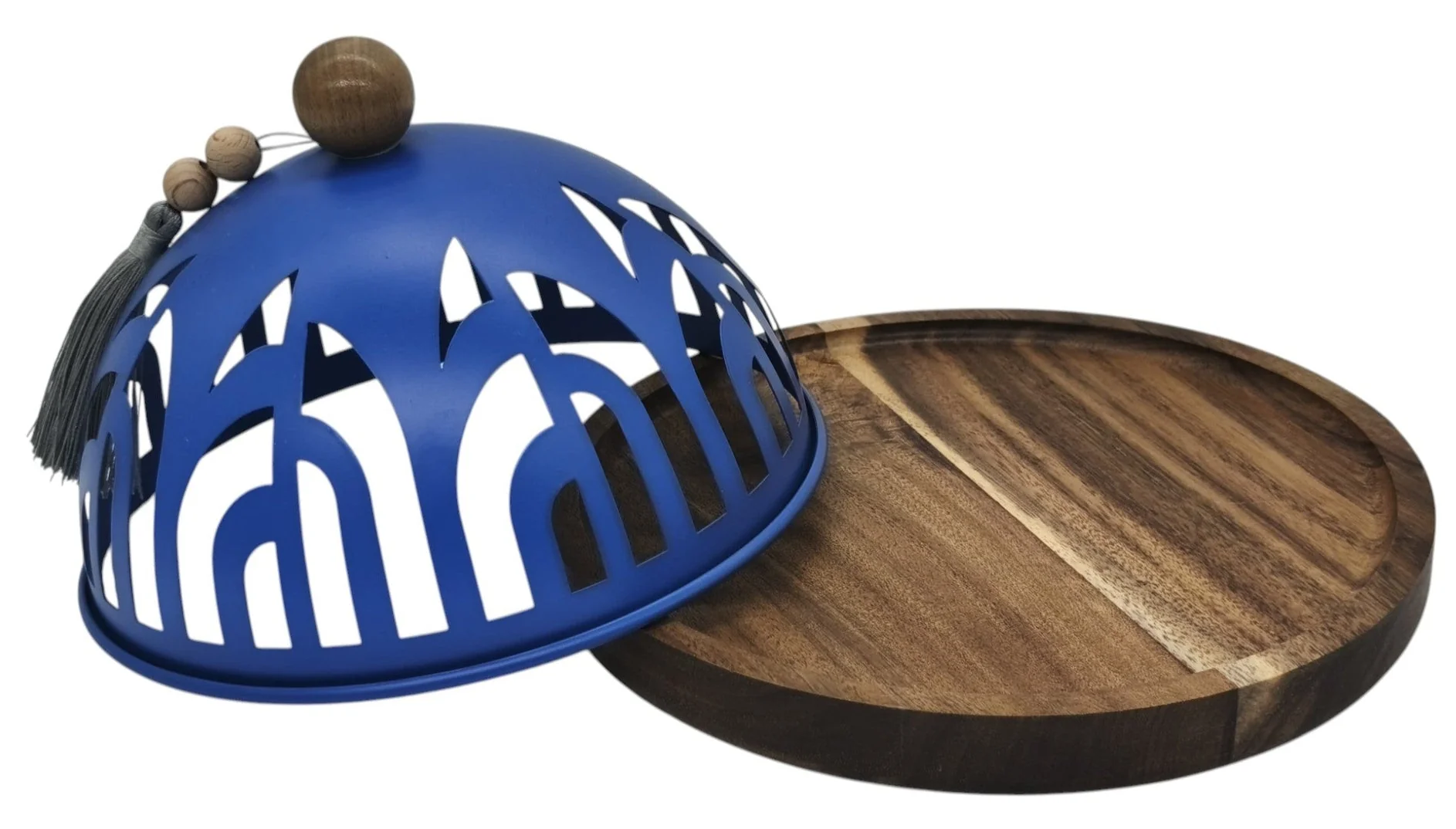 AKDC Cake Tray with Wooden Base and Metal Lid 28cm*20cm, Blue - Image 2