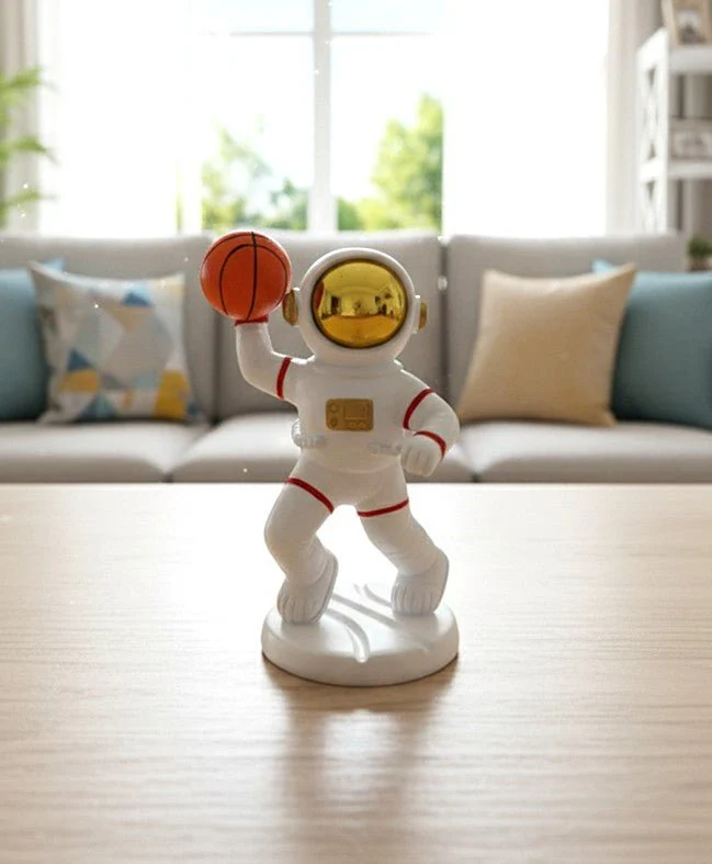 AKDC Ceramic Astronaut Holding Basketball Figurine – White & Orange Sports Space Theme Décor 14 cm - Image 2