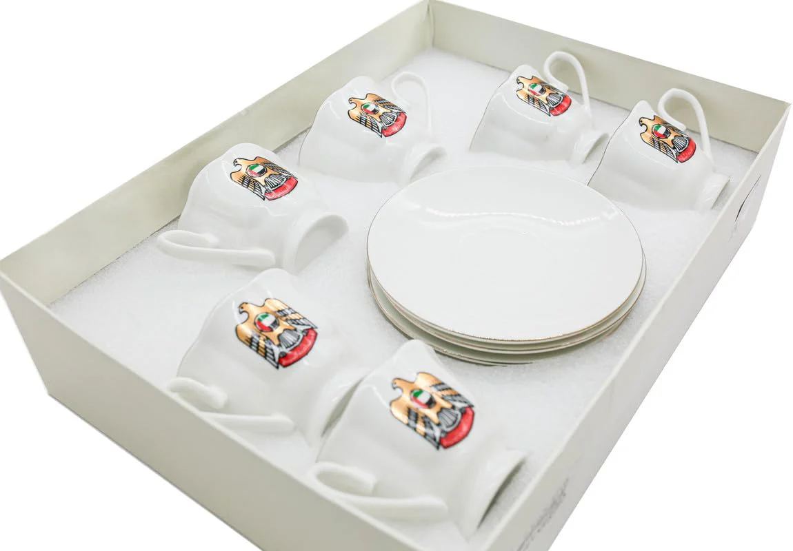 AKDC Ceramic Cup and Saucer 12pcs Set Tea UAE Logo 6xCups (70ML) With 6xSaucers - Image 2