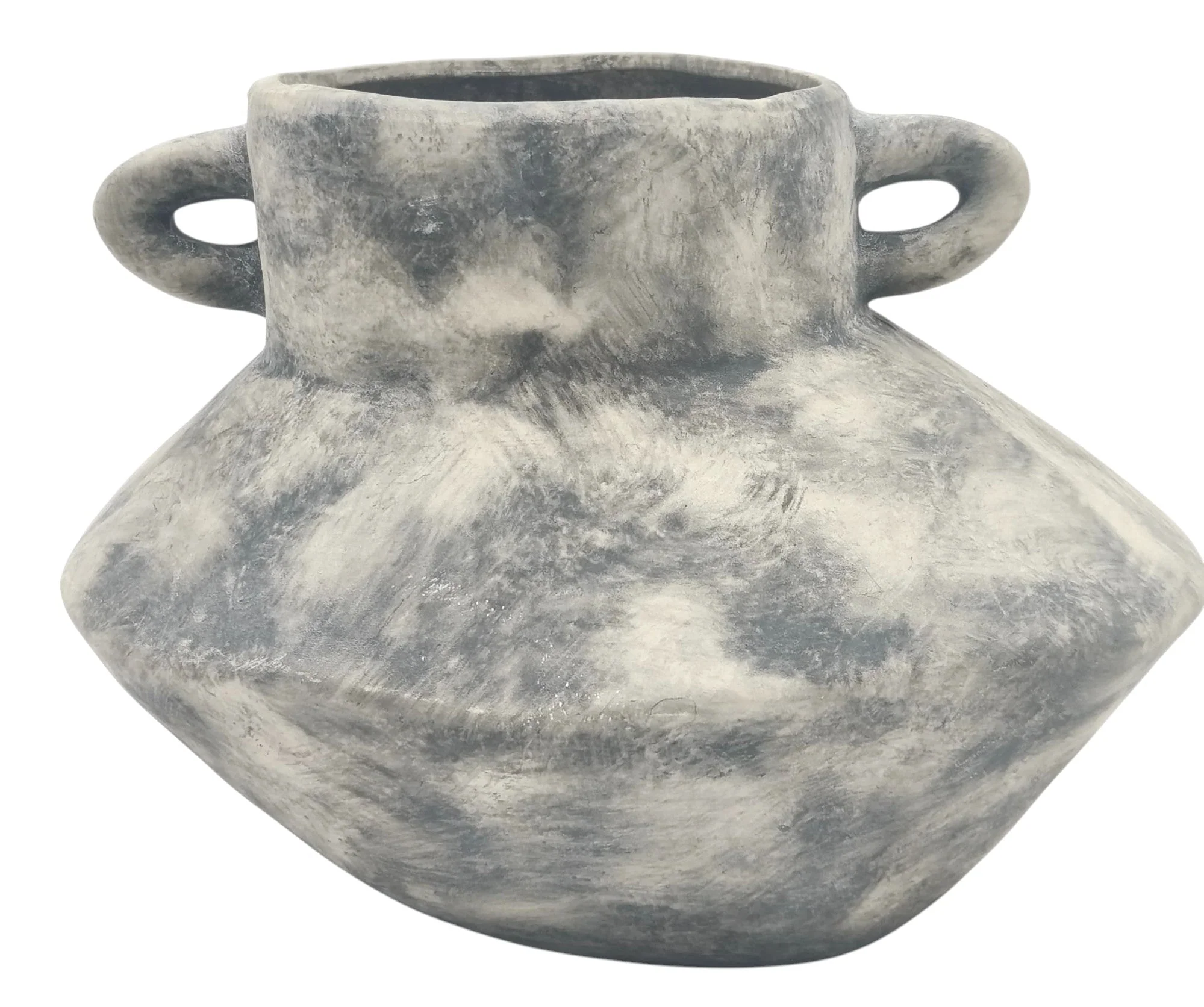 AKDC Clay Flower Vase 21cm*16cm*17cm, Tabletop Centerpiece, Distressed Grey