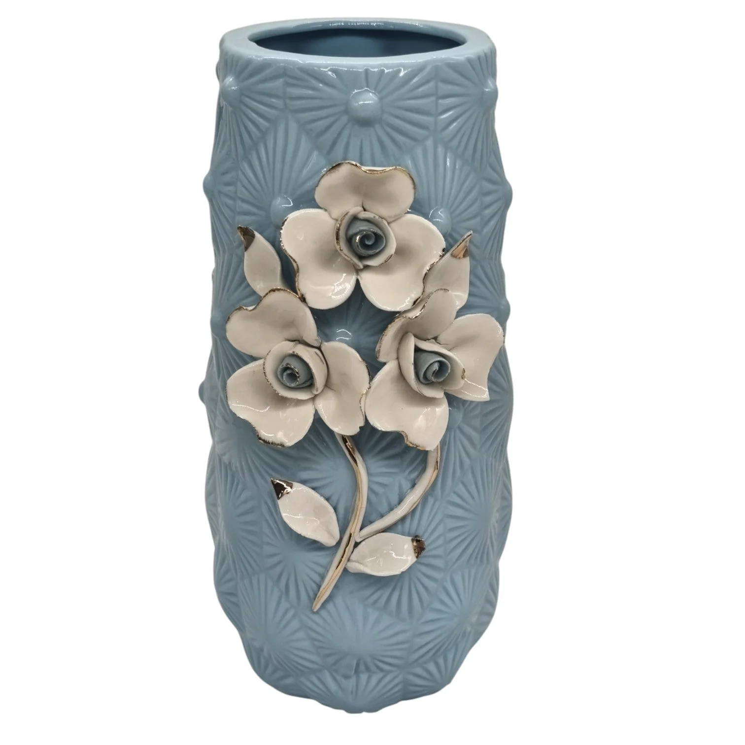 AKDC Ceramic Flower Vase for Home Decor Table Centerpieces, Flower Design Decorative Flowers Vase-24cmX9cm-Cyan