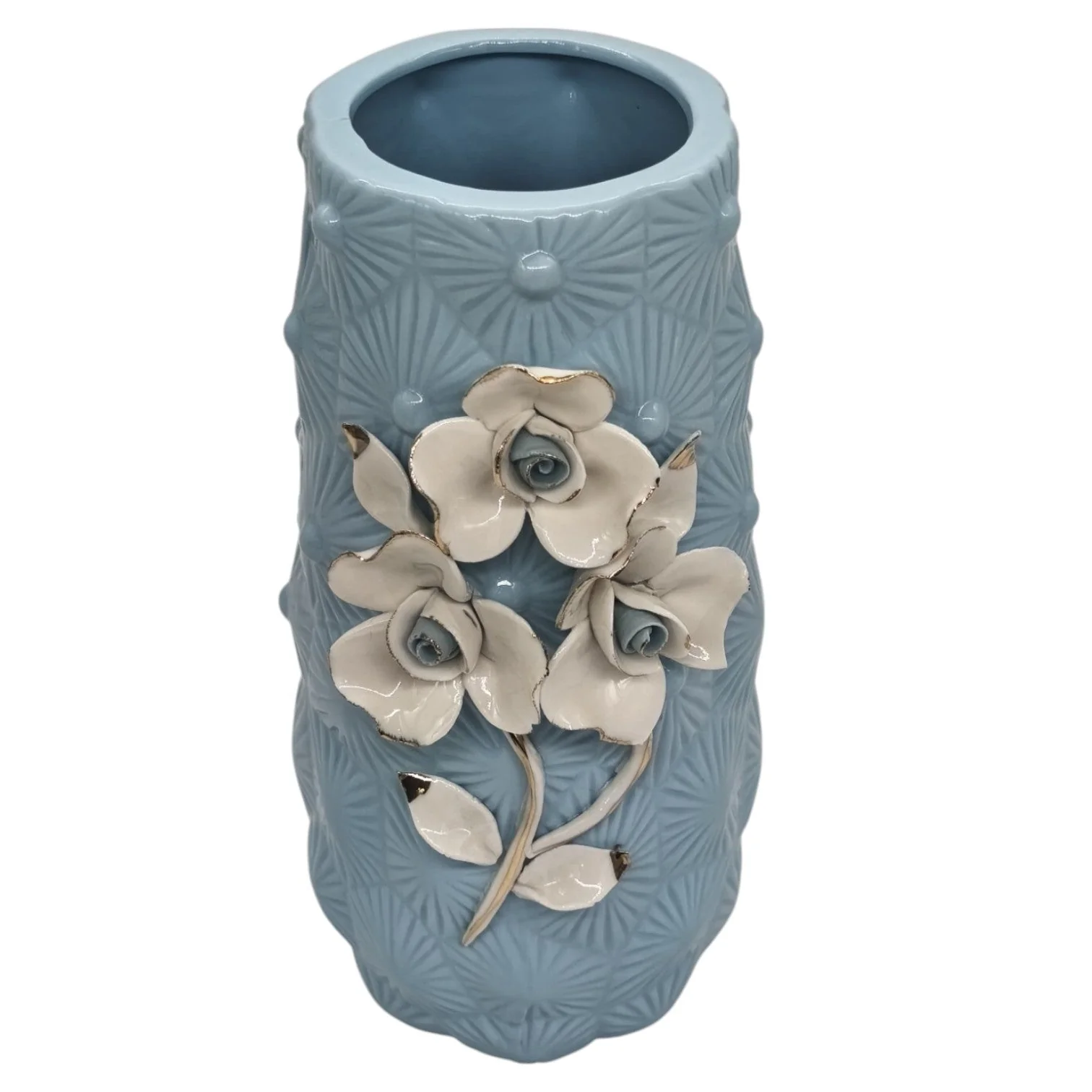 AKDC Ceramic Flower Vase for Home Decor Table Centerpieces, Flower Design Decorative Flowers Vase-24cmX9cm-Cyan - Image 2