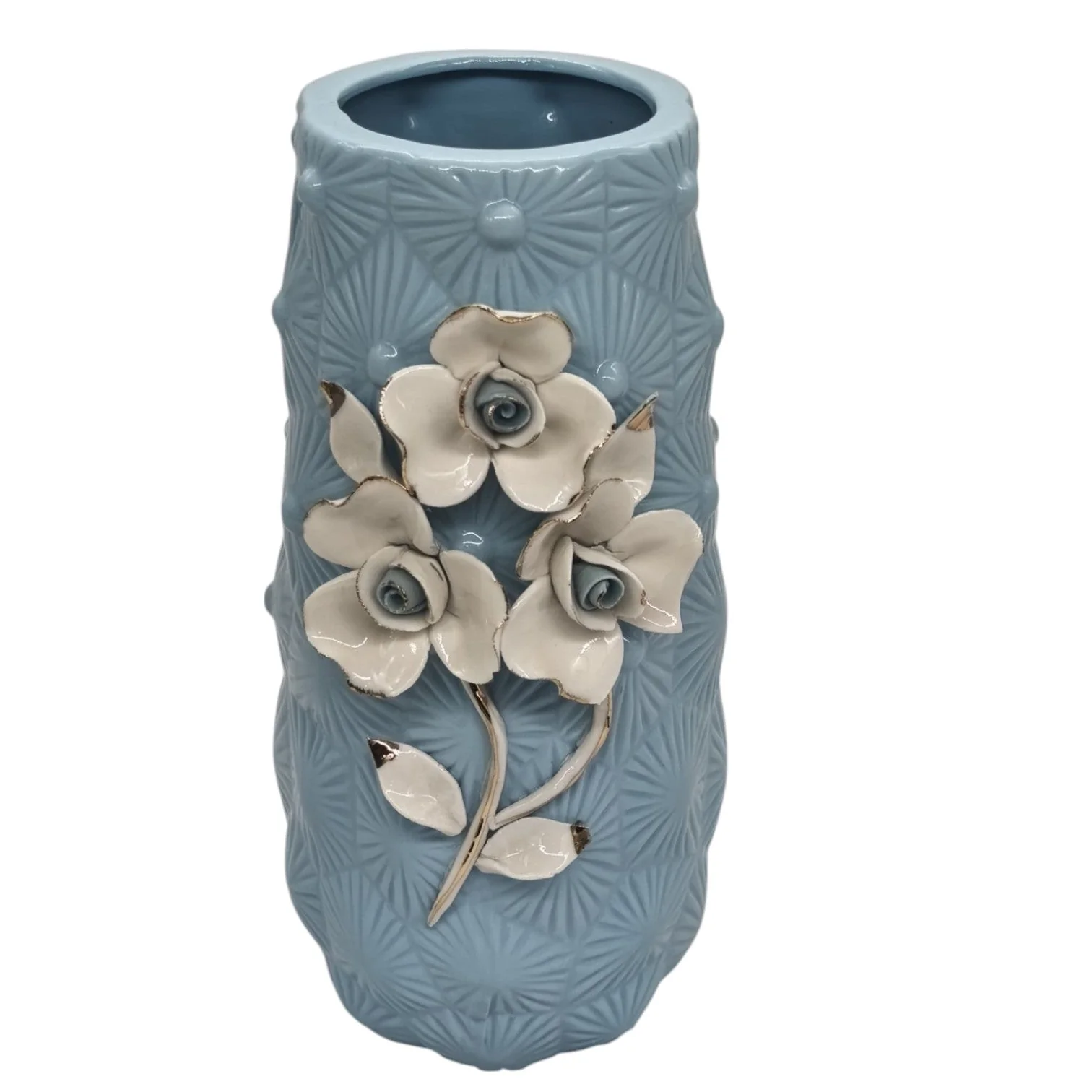 AKDC Ceramic Flower Vase for Home Decor Table Centerpieces, Flower Design Decorative Flowers Vase-24cmX9cm-Cyan - Image 3