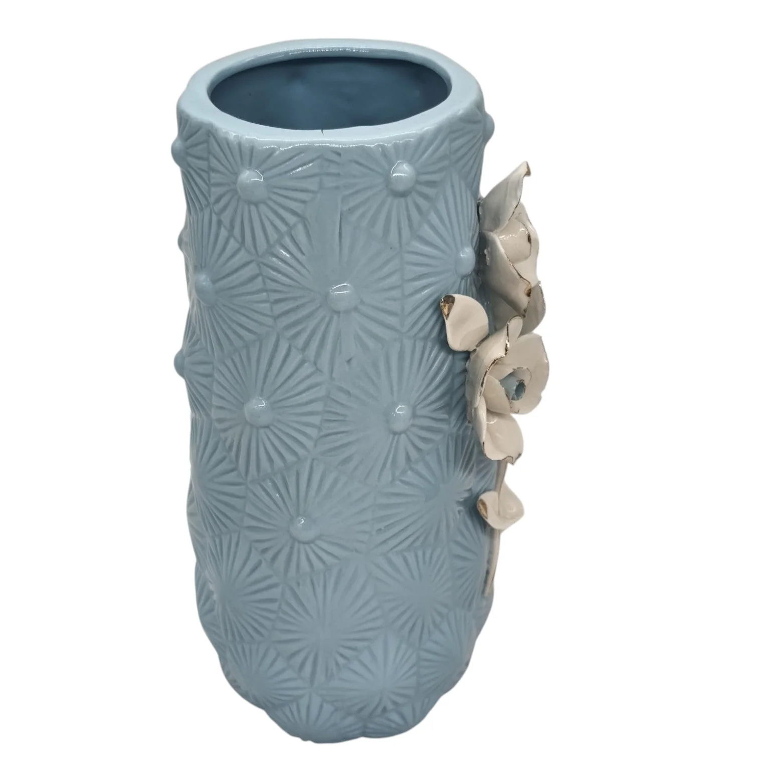AKDC Ceramic Flower Vase for Home Decor Table Centerpieces, Flower Design Decorative Flowers Vase-24cmX9cm-Cyan - Image 4