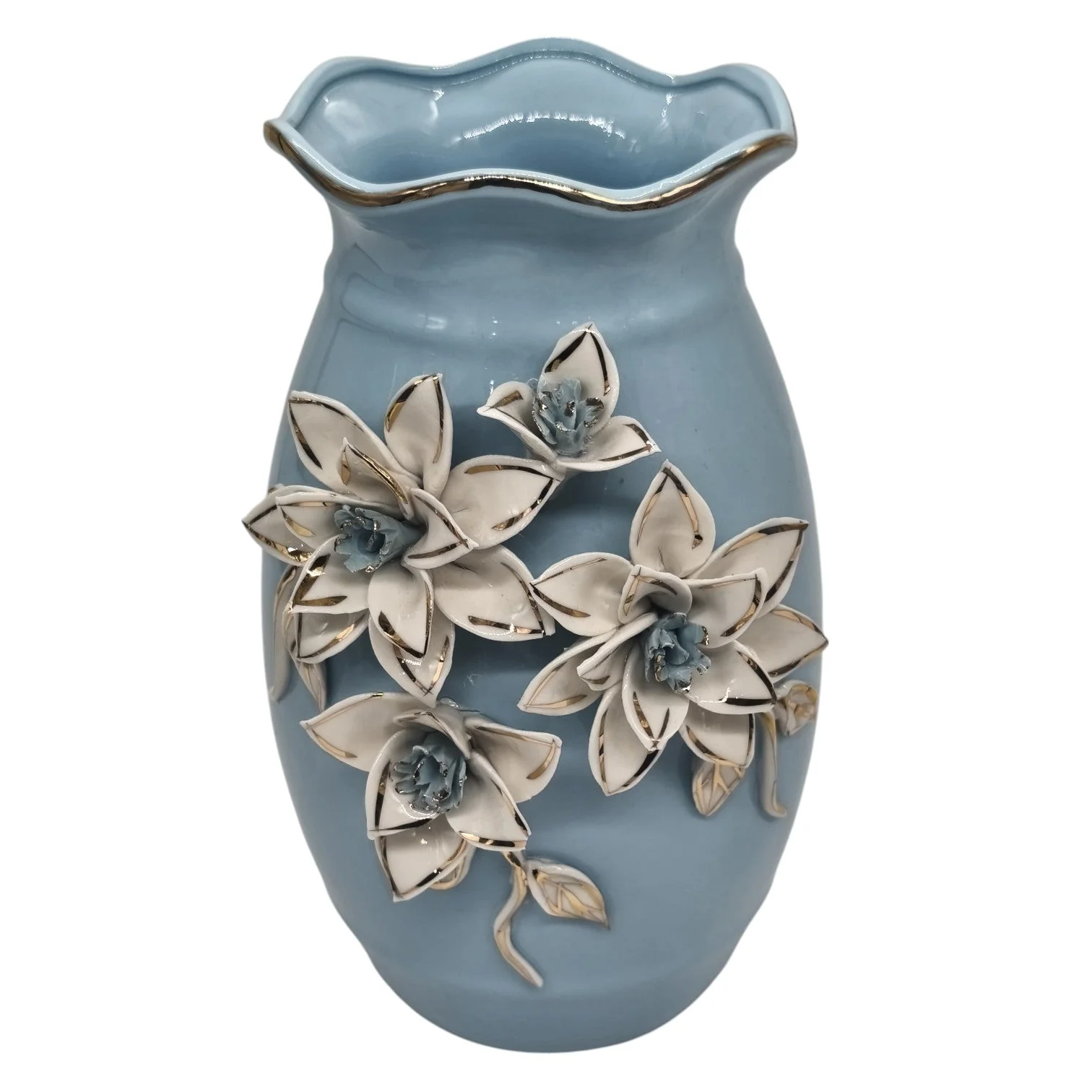 AKDC Ceramic Flower Vase for Home Decor Table Centerpieces, Flower Design Decorative Flowers Vase-25cmX12cm-Cyan