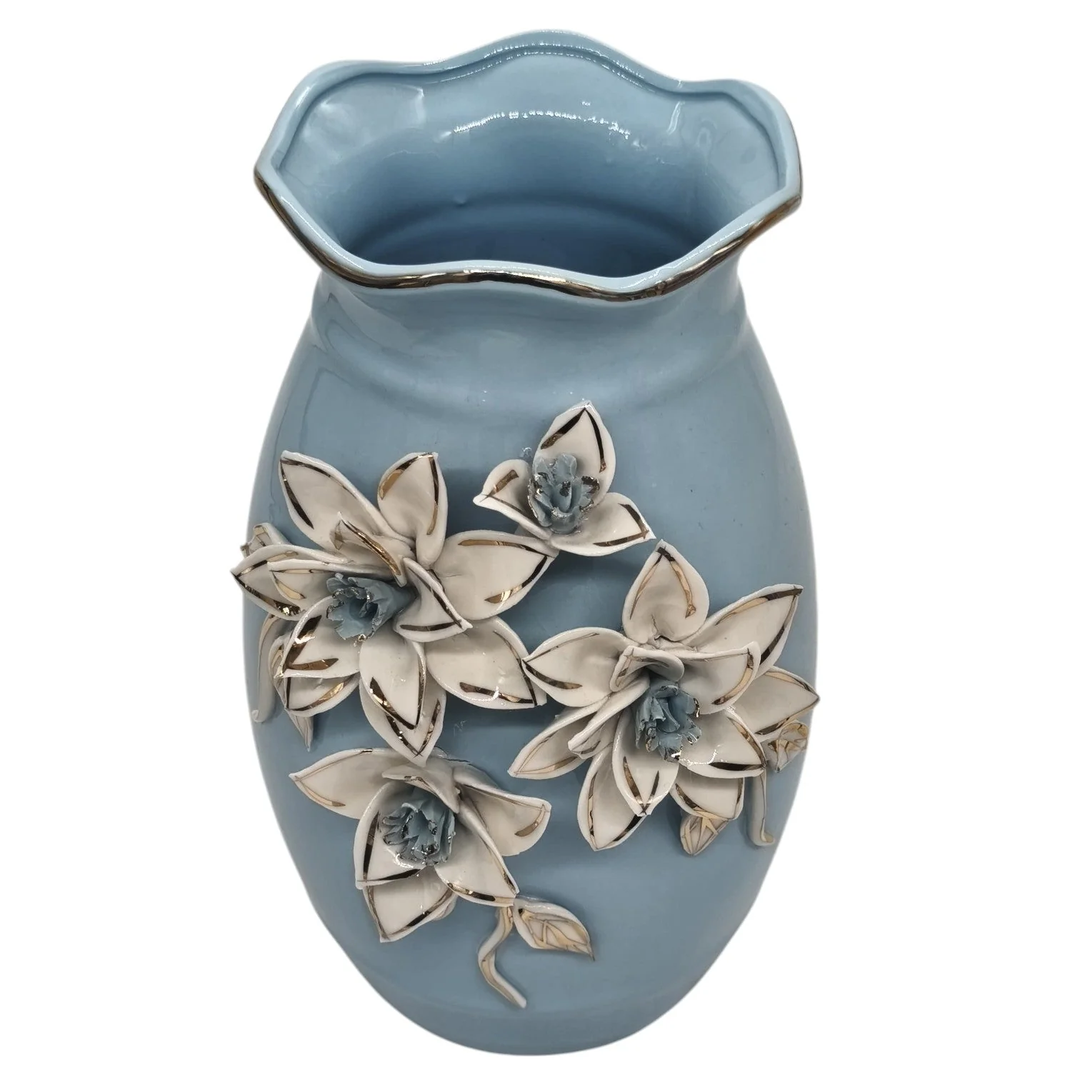 AKDC Ceramic Flower Vase for Home Decor Table Centerpieces, Flower Design Decorative Flowers Vase-25cmX12cm-Cyan - Image 2