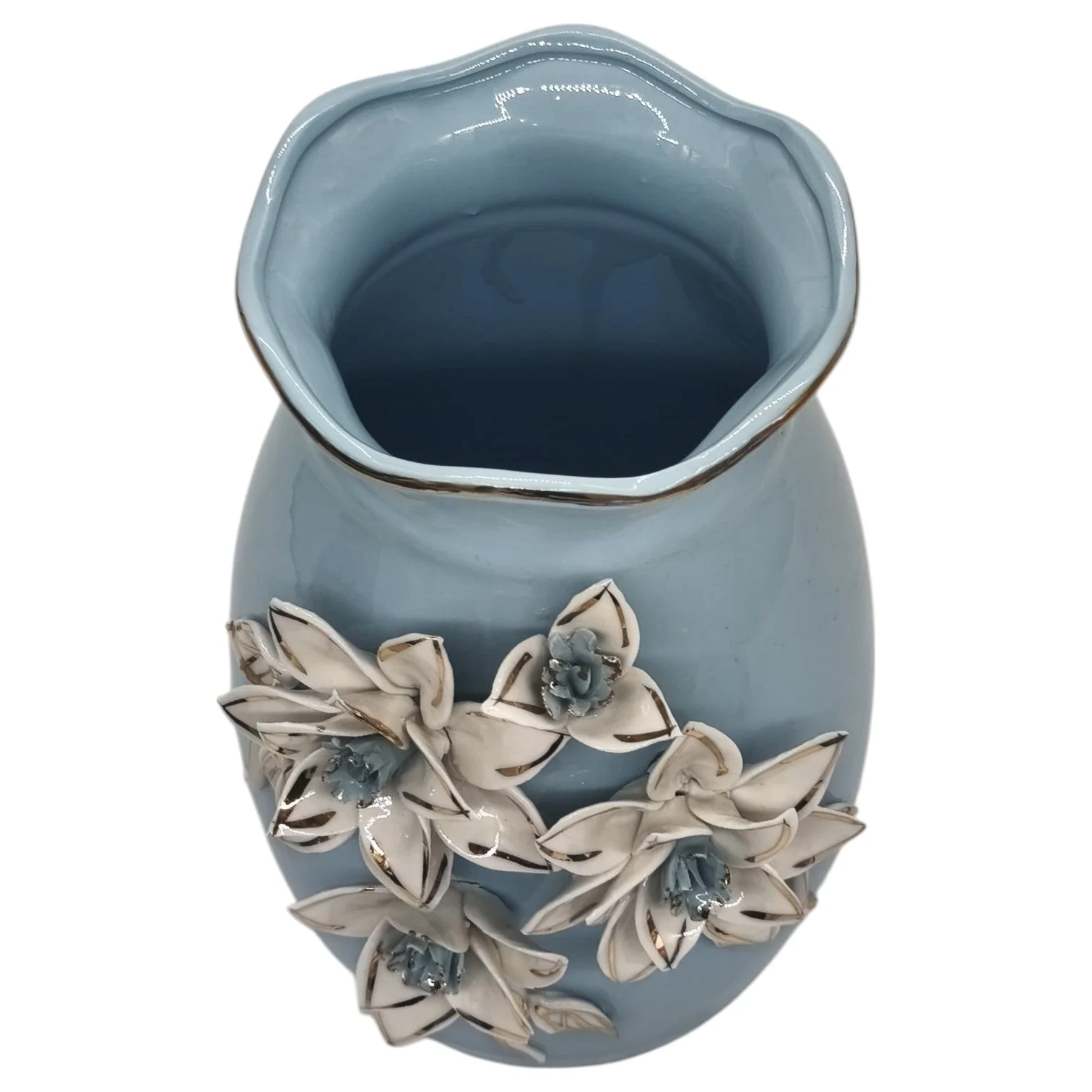 AKDC Ceramic Flower Vase for Home Decor Table Centerpieces, Flower Design Decorative Flowers Vase-25cmX12cm-Cyan - Image 3