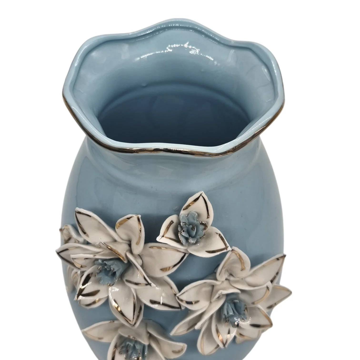 AKDC Ceramic Flower Vase for Home Decor Table Centerpieces, Flower Design Decorative Flowers Vase-25cmX12cm-Cyan - Image 4