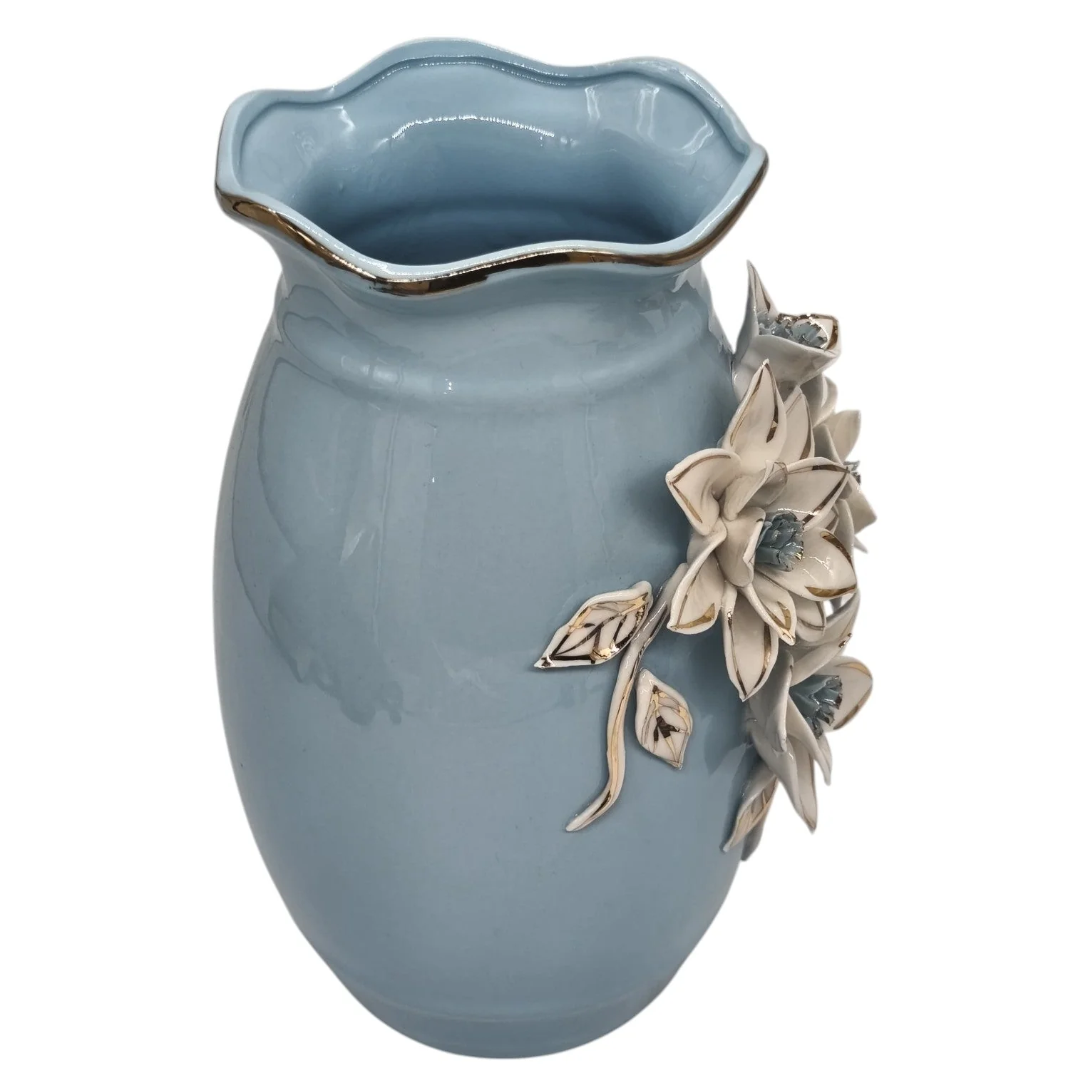 AKDC Ceramic Flower Vase for Home Decor Table Centerpieces, Flower Design Decorative Flowers Vase-25cmX12cm-Cyan - Image 5