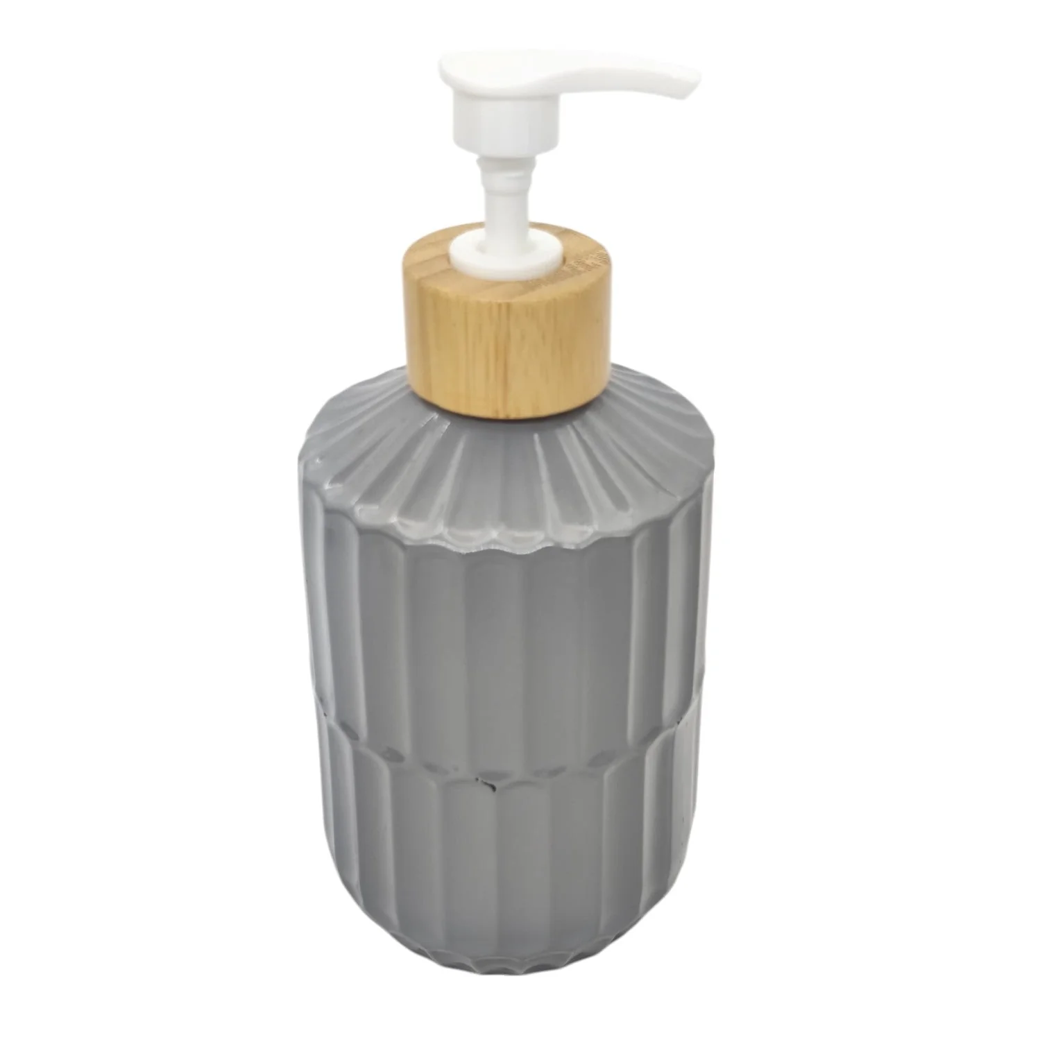 AKDC Ceramic Liquid Soap Dispenser With Wooden Lid for Bathroom & Kitchen Sink, Dish Soap Dispenser With Easy-to-Press Pump -400ML-Gray&White - Image 2
