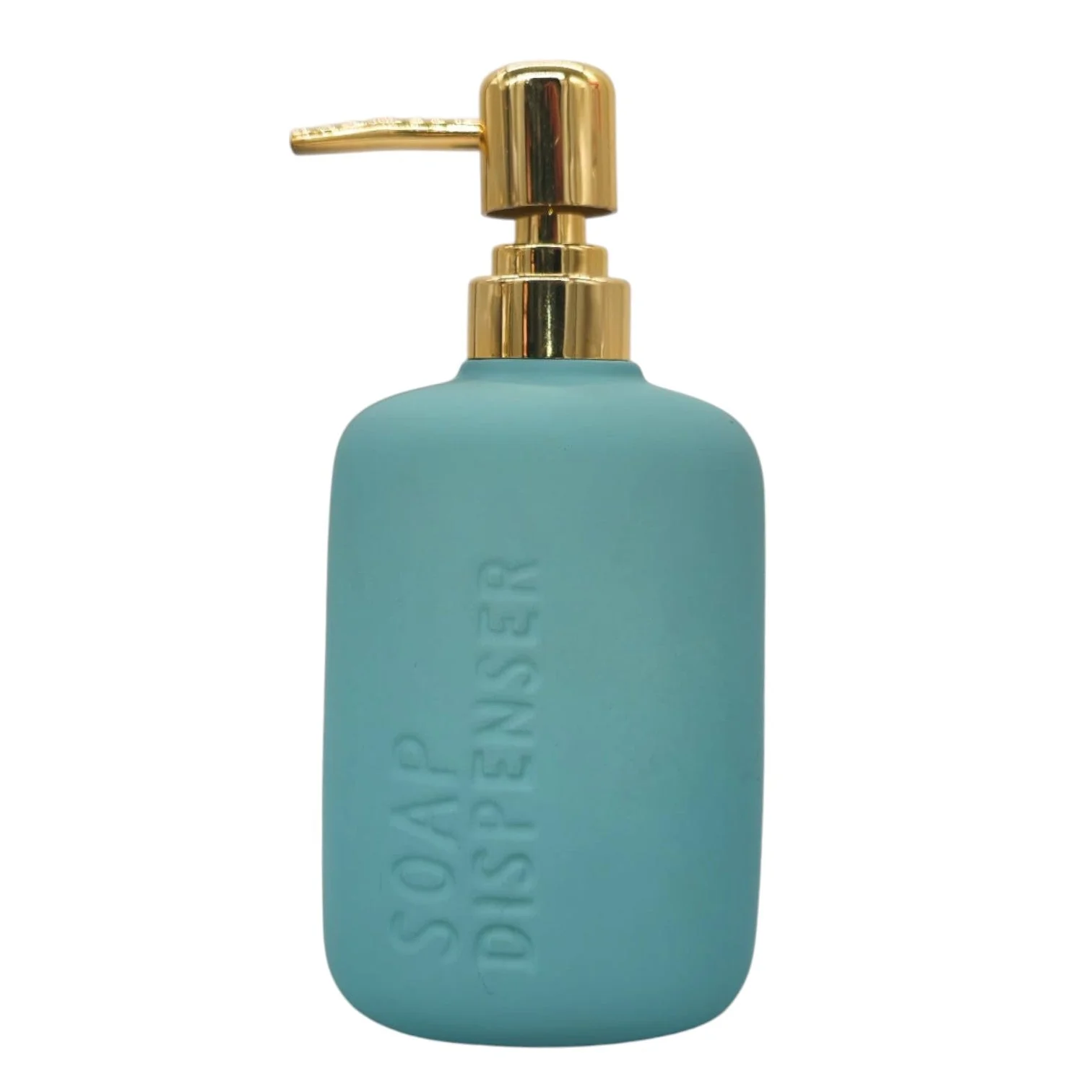 AKDC Ceramic Liquid Soap Dispenser for Bathroom & Kitchen Sink, Dish Soap Dispenser With Easy-to-Press Pump -450ML-Cyan&Gold
