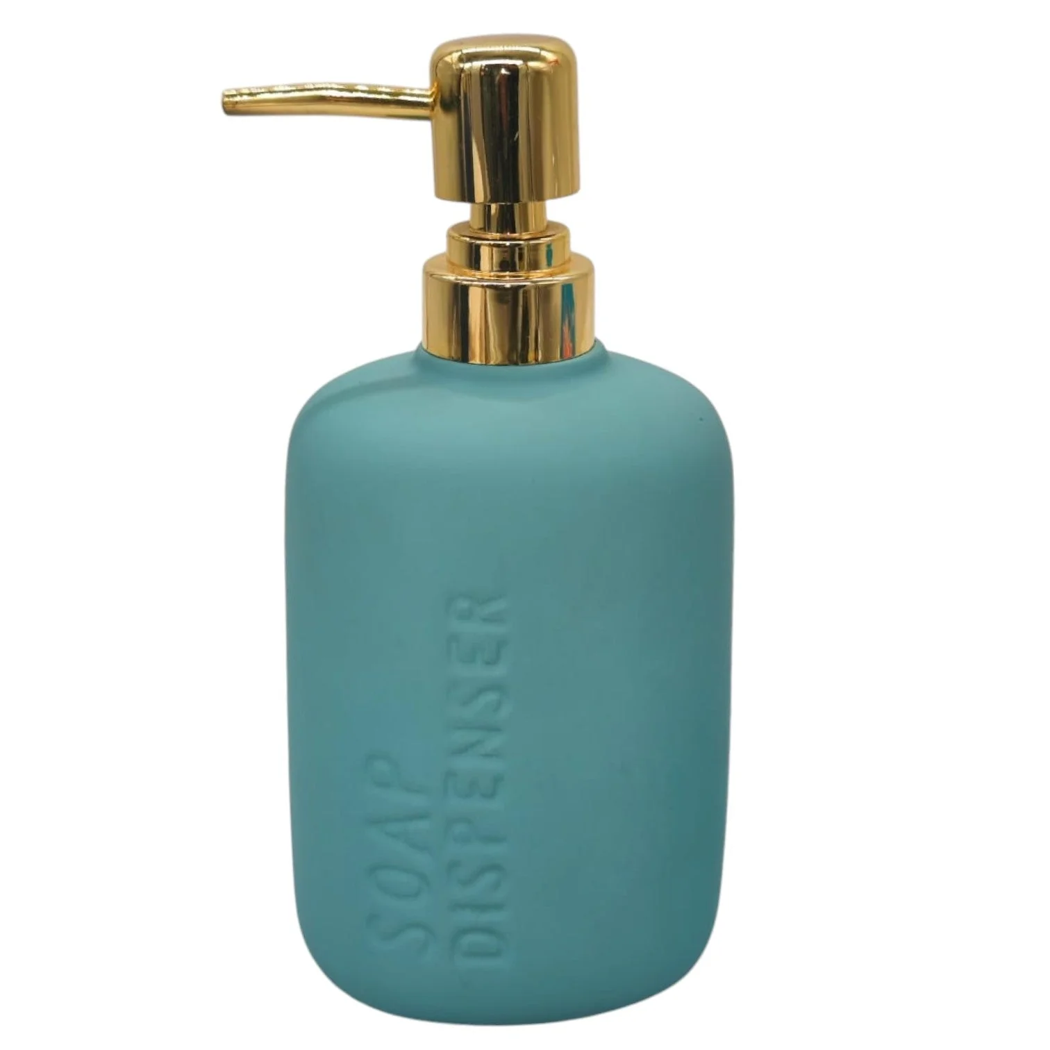 AKDC Ceramic Liquid Soap Dispenser for Bathroom & Kitchen Sink, Dish Soap Dispenser With Easy-to-Press Pump -450ML-Cyan&Gold - Image 2