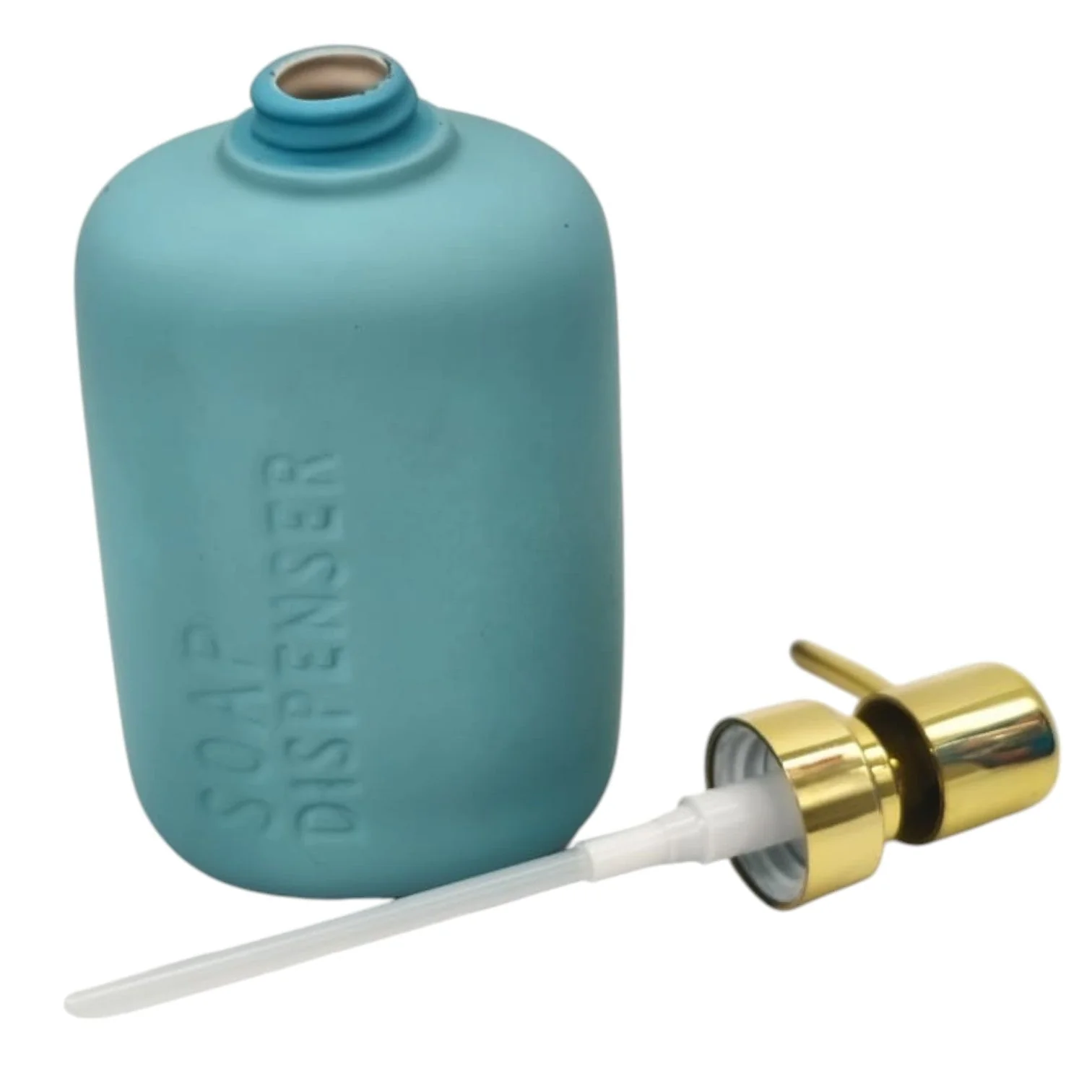AKDC Ceramic Liquid Soap Dispenser for Bathroom & Kitchen Sink, Dish Soap Dispenser With Easy-to-Press Pump -450ML-Cyan&Gold - Image 3
