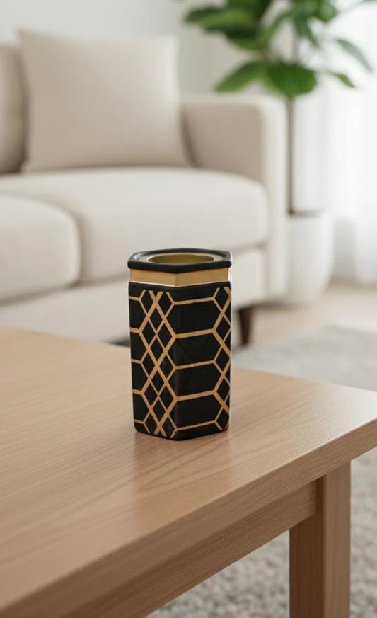 AKDC Ceramic Luxury Incense Burner – Black with Gold Accents – 16 cm Elegant Aroma Decor Piece - Image 2
