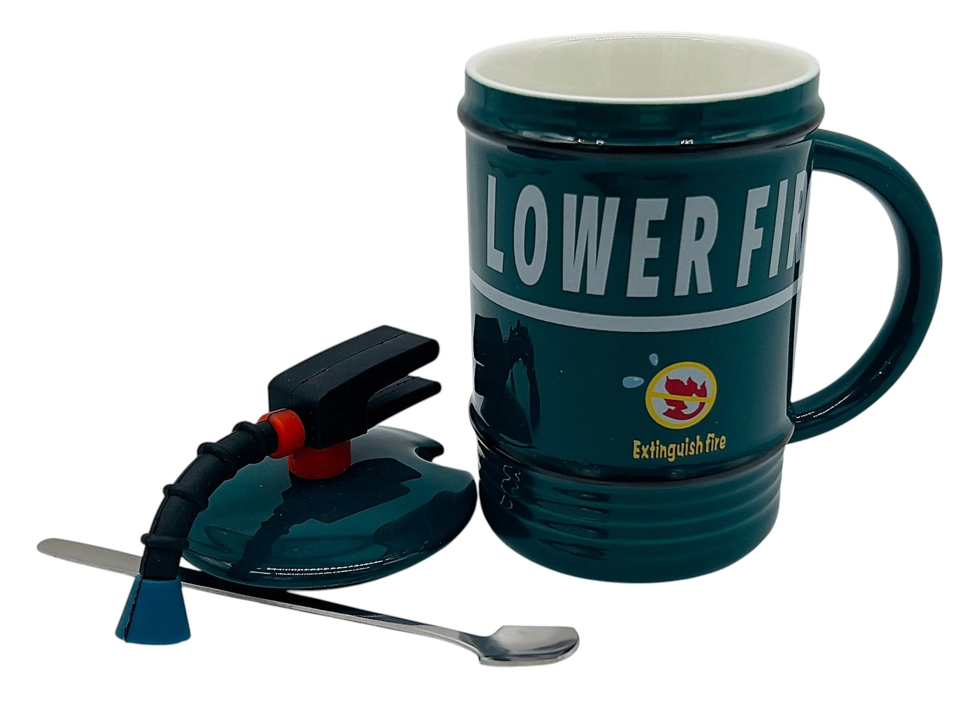 AKDC Ceramic Mug with Lid – Dark Green Stylish Extinguisher Shaped Coffee Mug, 350ml - Image 2