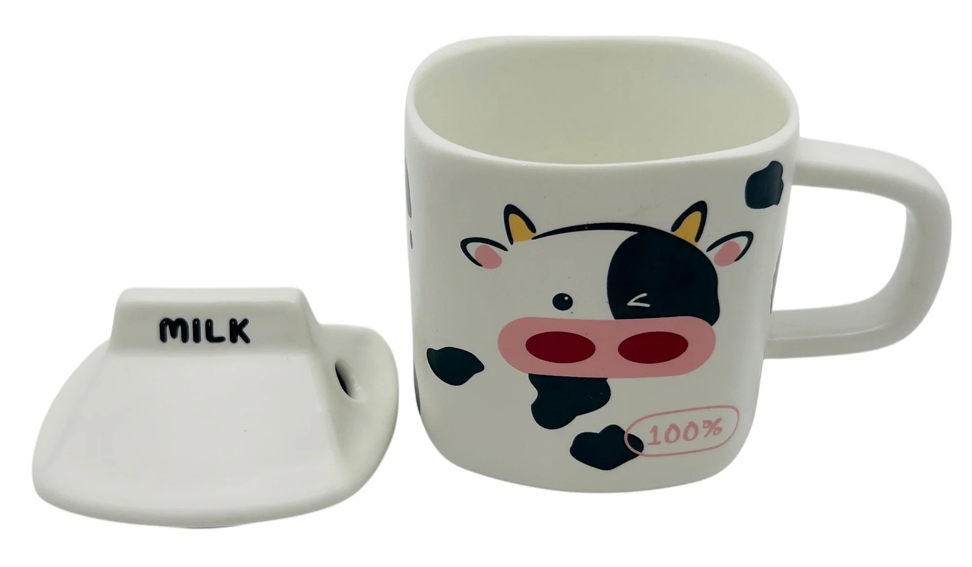 AKDC Ceramic Mug with Lid – White with Cute Cow Design, 300ml - Image 2