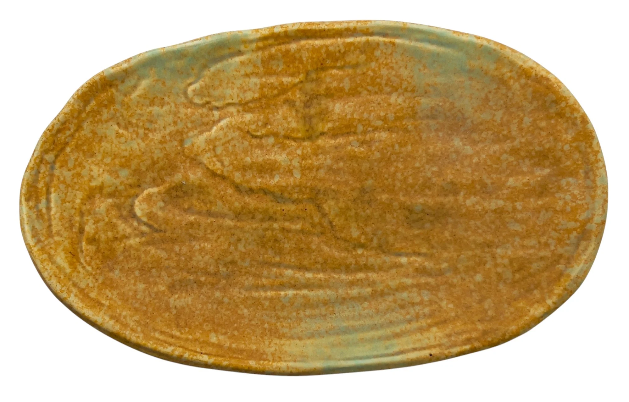 AKDC Ceramic Oval Fruit Plate 25.5cm*6.3cm*3cm, Brown/Turquoise Ripple Design