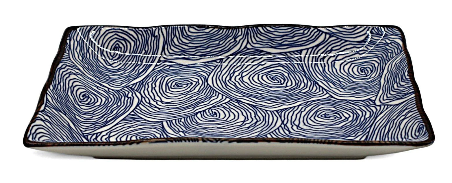 AKDC Ceramic Rectangular Tray 13×21 cm – White with Blue Flower Print