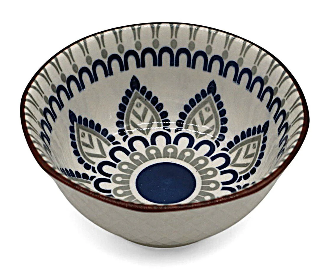 AKDC Ceramic Rice Bowl 13×5.5 cm – White with Hand-Painted Blue Flowers
