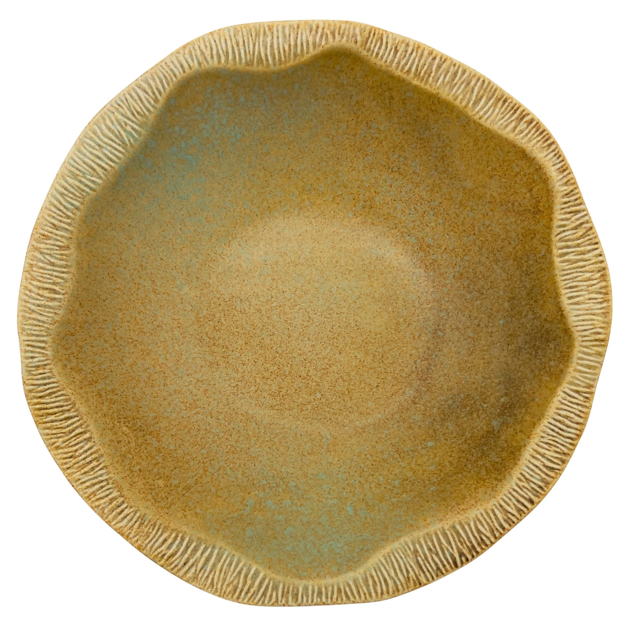 AKDC Ceramic Round Fruit Bowl 29cm*7.5cm, Brown/Turquoise Ripple Edge Design