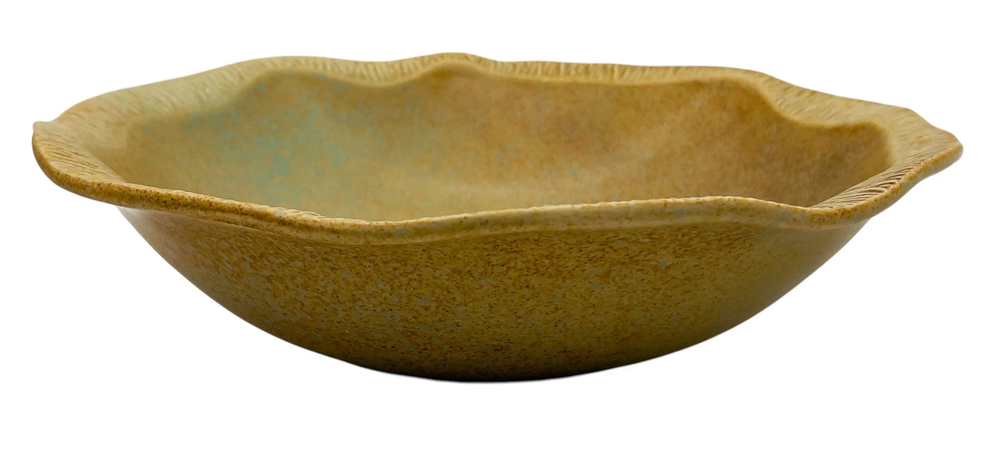 AKDC Ceramic Round Fruit Bowl 29cm*7.5cm, Brown/Turquoise Ripple Edge Design - Image 2