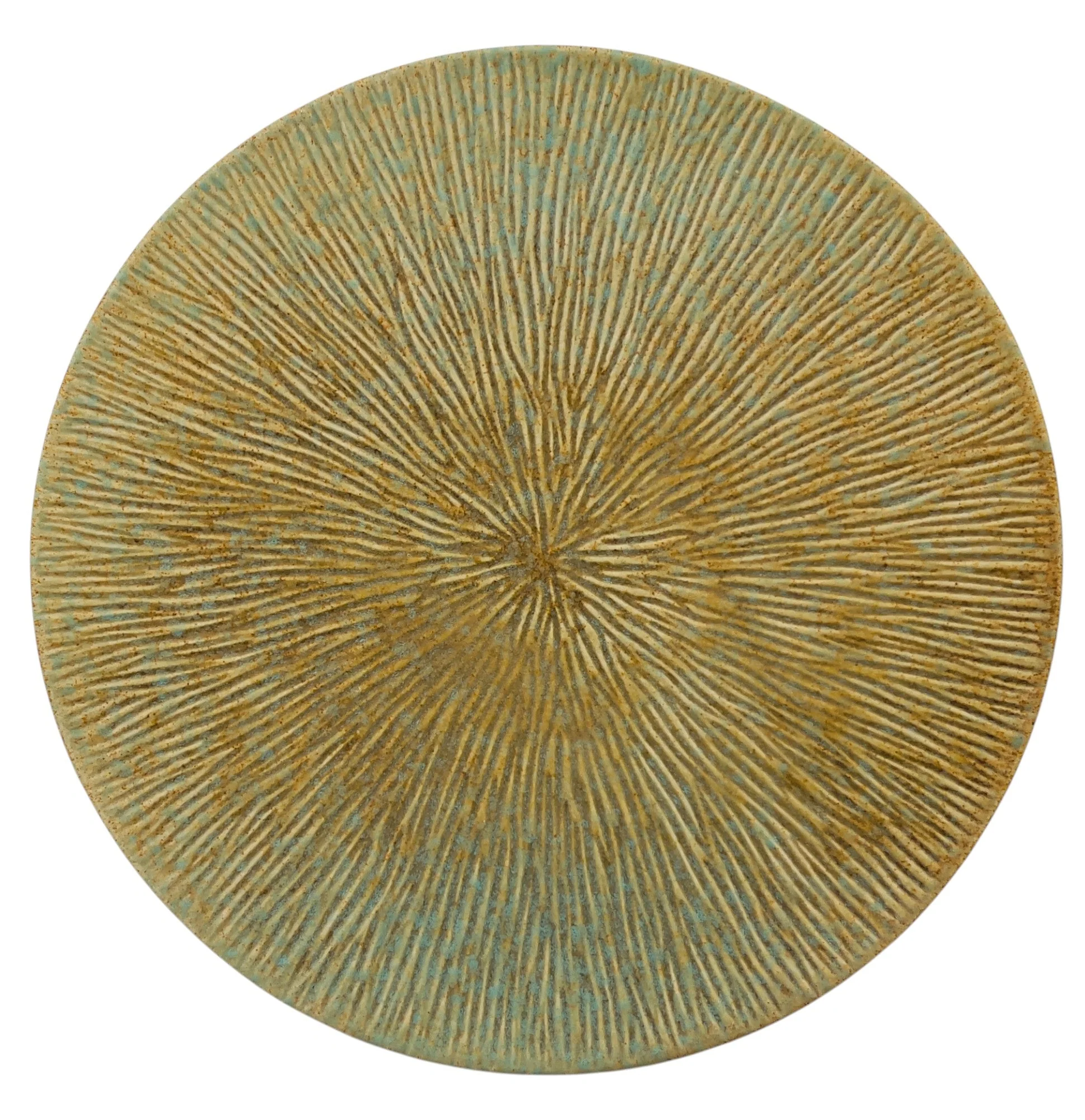 AKDC Ceramic Round Plate 25cm*2cm, Brown/Turquoise Ripple Design