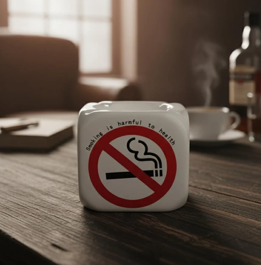 AKDC Ceramic Square Box Ashtray – No Smoking Design White Color, Stylish & Functional Indoor Table Ashtray