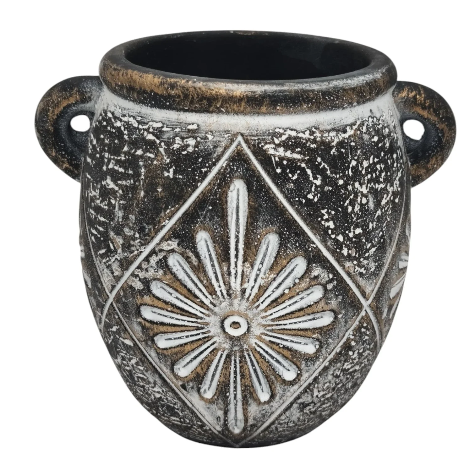 AKDC Clay Vase Home Décor Accents Table With Handle-11cmX9cm-Black