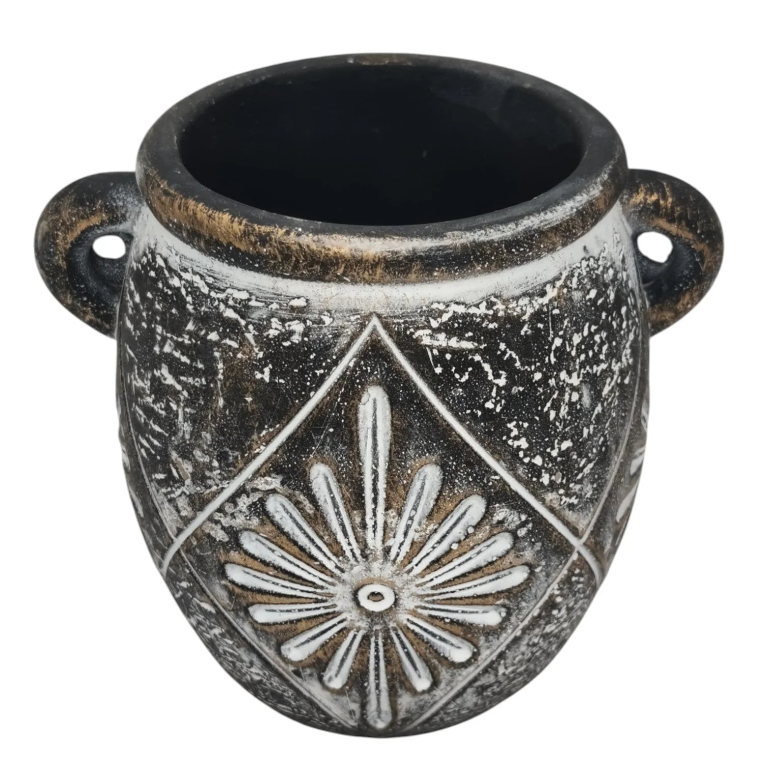AKDC Clay Vase Home Décor Accents Table With Handle-11cmX9cm-Black - Image 2