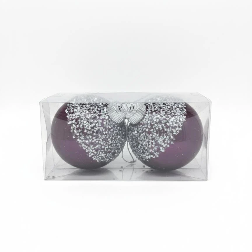 AKDC Christmas 2-Piece Transparent Hanging Ball Ornament Set – Violet with Silver Finish for Sparkling Tree Décor - Image 2