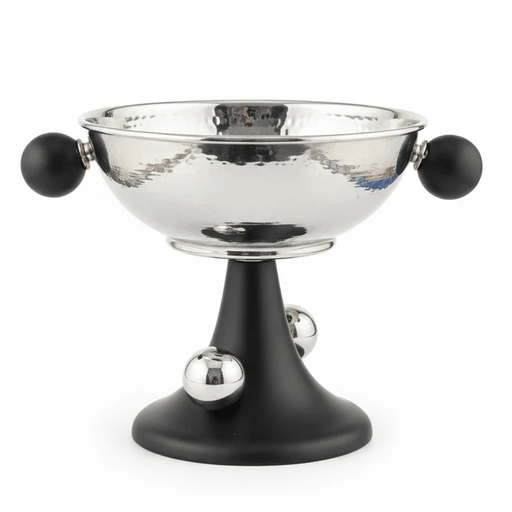 AKDC Classic Black and Silver Metal Footed Candy Bowl with Durable Build and Elegant Serving Style – 16×16 cm