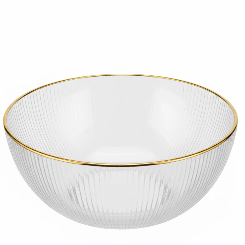 AKDC Classic Glass Bowl with Gold Rim – Stylish Serving Bowl with Elegant Gold Finish for Table Use 16 cm