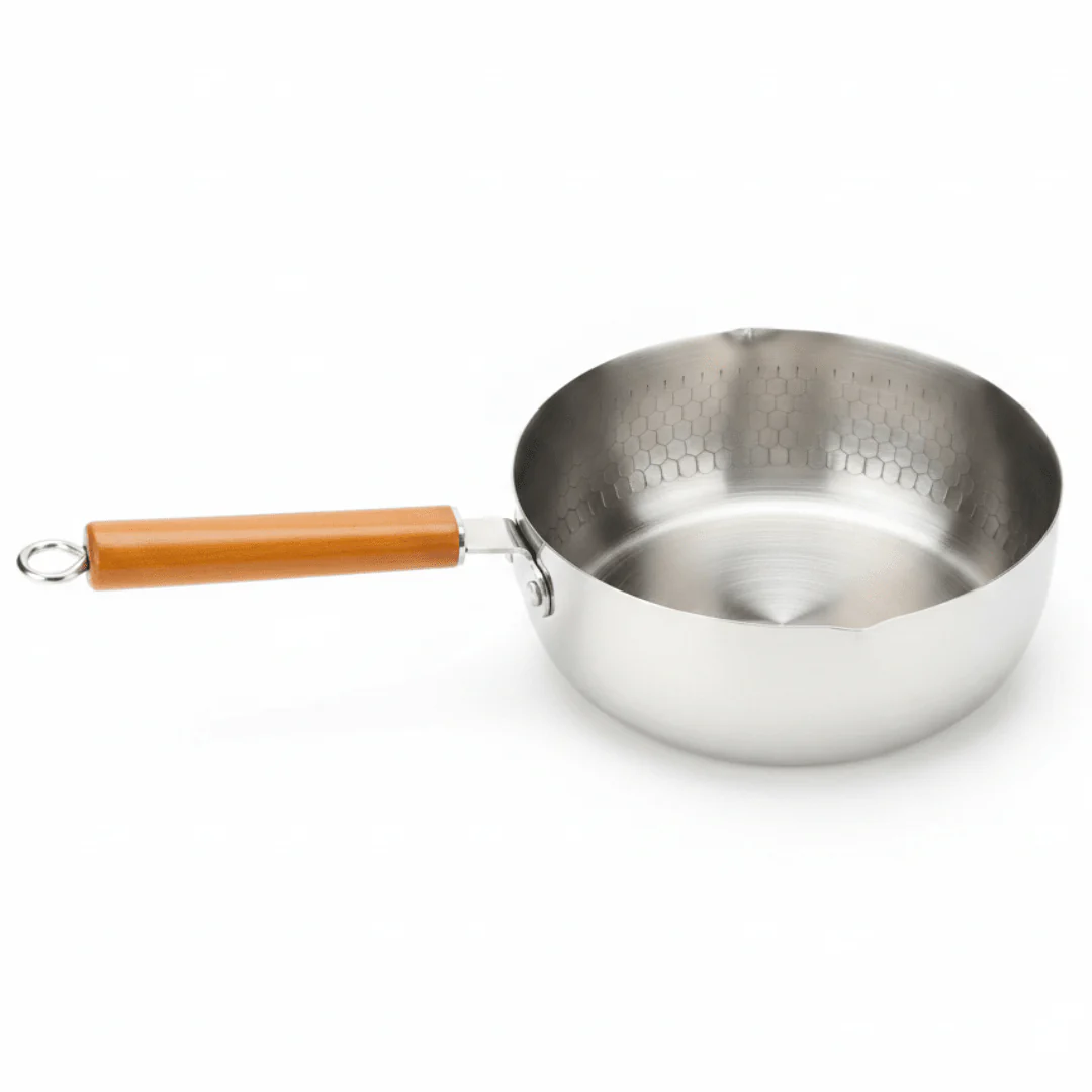 Classic Stainless Steel Milk Pot with Heat-Resistant Wooden Handle – Durable Kitchen Essential (24 cm)