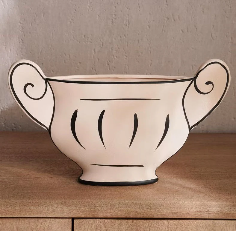 AKDC Classic Urn Style Clay Flower Vase 38cm*6.5cm*22.5cm, Beige and Black