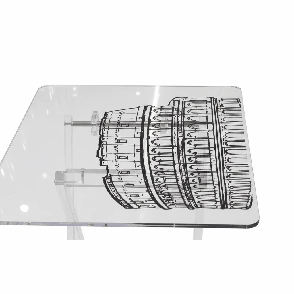 AKDC Clear Acrylic Foldable Coffee Table Set with Roman Colosseum Inspired Print Artistic Modern Furniture 50x40x47 cm - Image 2