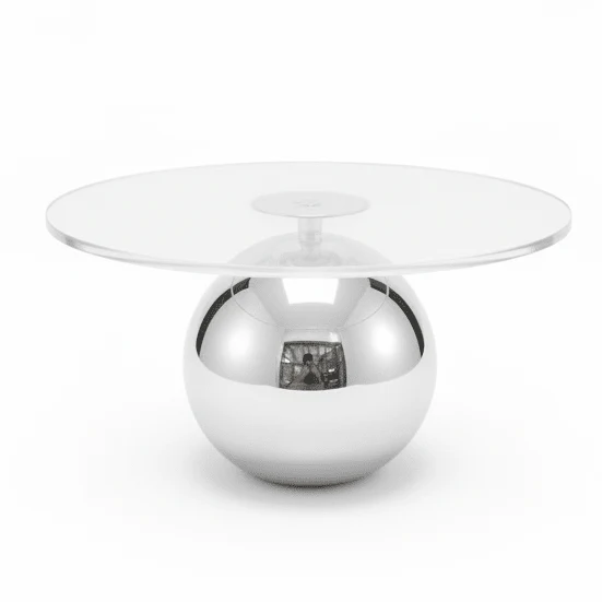 AKDC Clear Acrylic Round Cake Stand with Strong Silver Metal Base for Professional Cake Display – 20×10 cm