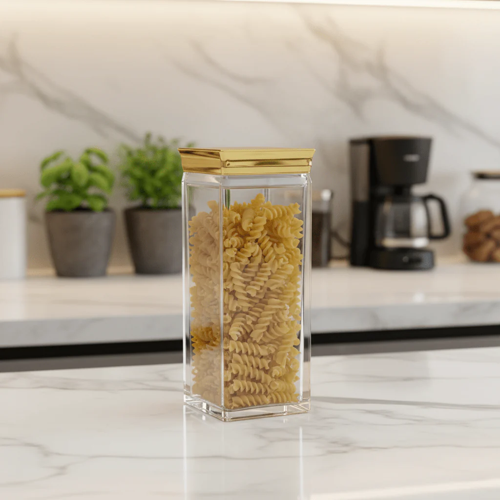 AKDC Clear Acrylic Storage Canister with Premium Gold Lid Stylish Airtight Container 1500 ml Capacity - Image 2