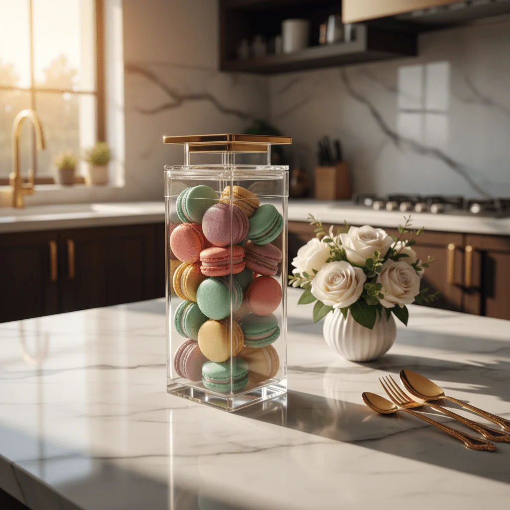 AKDC Clear Acrylic Storage Canister with Premium Gold Lid Stylish Kitchen Organizer 18 × 8.5 cm - Image 2