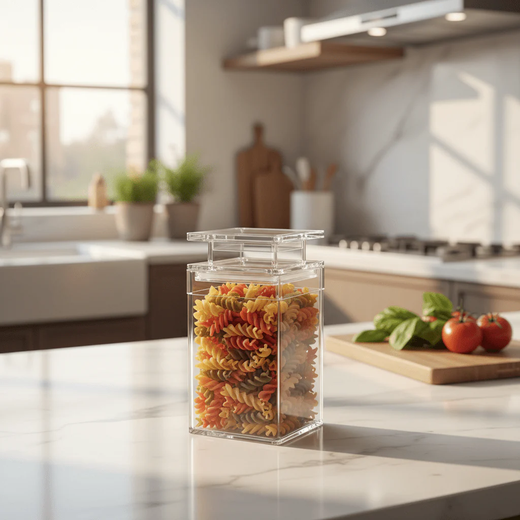 AKDC Clear Acrylic Storage Canister with Secure Lid Transparent Kitchen Organizer Container 13.5 × 8.5 cm - Image 2