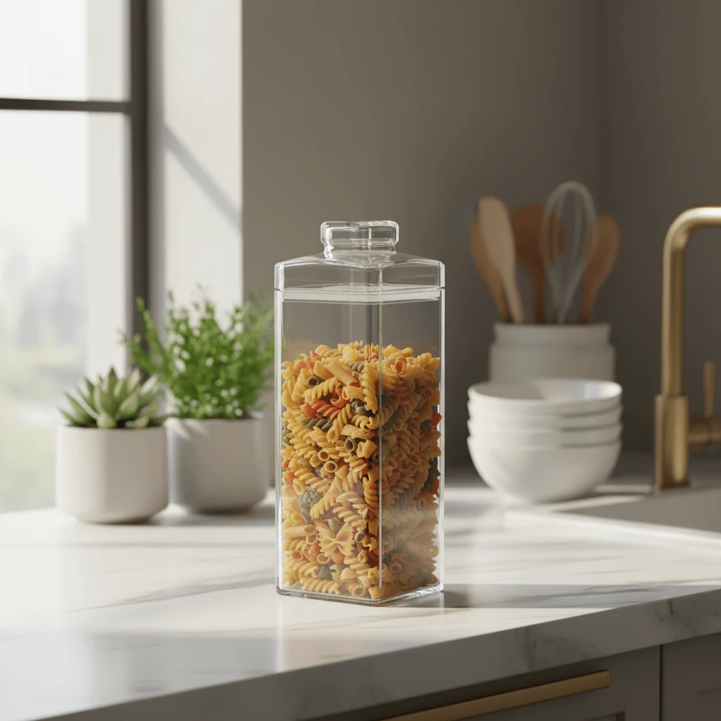 AKDC Clear Acrylic Storage Canister with Secure Lid Transparent Kitchen Organizer Container 18 × 8.5 cm - Image 2
