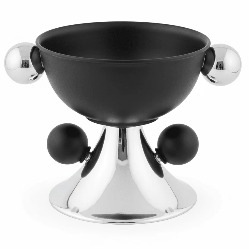 AKDC Compact Black and Silver Metal Footed Candy Bowl with Sleek Design for Everyday Use – 12×12 cm