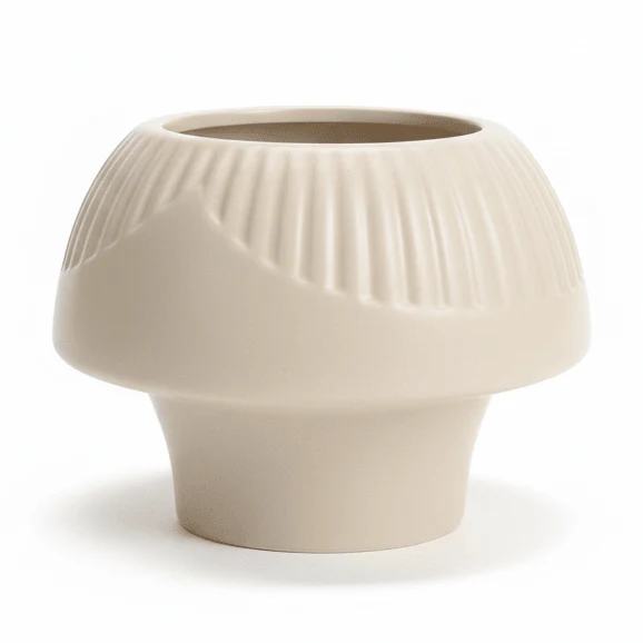 AKDC Compact Ceramic Decorative Vase – Elegant Beige Modern Minimalist Shape, 12 cm
