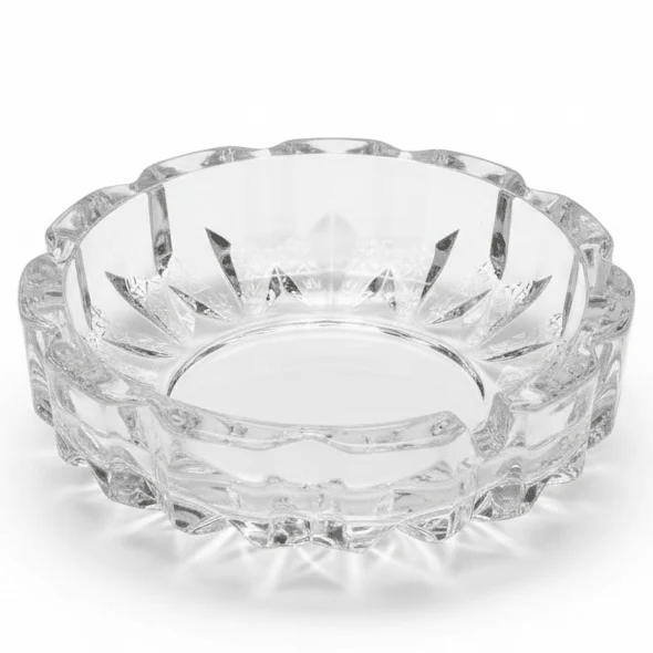 AKDC Compact Round Glass Ashtray with Decorative Pattern – Strong Glass Ashtray for Home, Balcony & Café (12 cm)