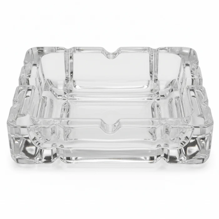 AKDC Contemporary Square Glass Ashtray with Stylish Artistic Finish – Thick Glass Ashtray for Indoor & Outdoor Use (14 × 14 cm)